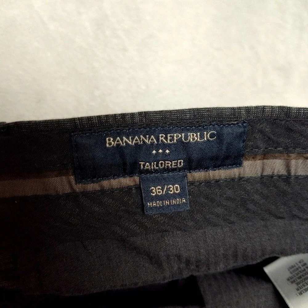 Banana Republic Pants Mens 36x30 Brown Glen Plaid Slim Tailored Dress Flat Front